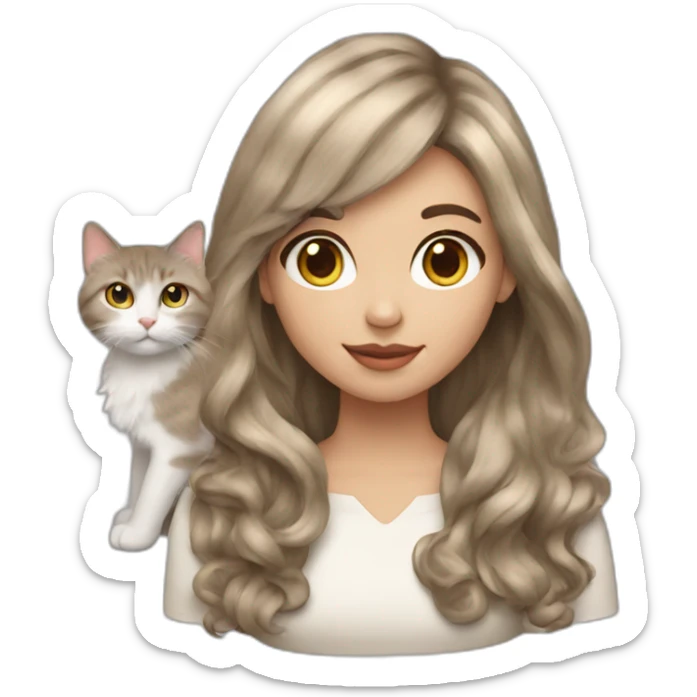 Girl-with-brunette-hair-and-cat-angora-beige-hair sticker