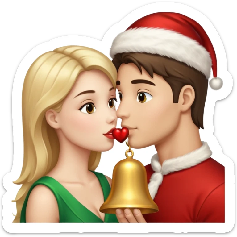 a handsome man and a pretty woman kiss Christmas bell sticker