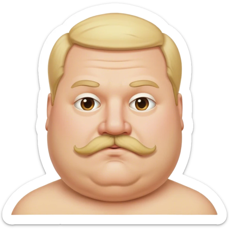 portrait of a fat man with no neck and a large blonde moustache sticker