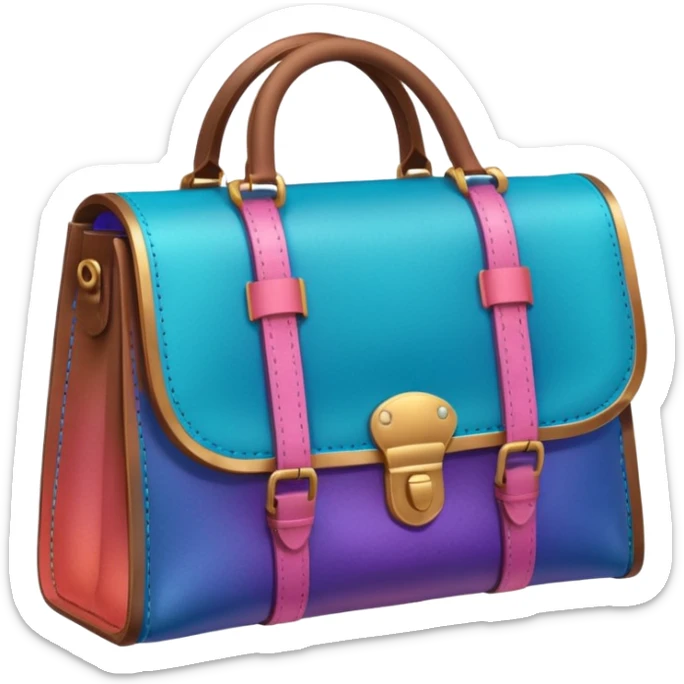 coins in gradient of turquoise, blue, pink, purple, and coral color inside a brown bag sticker