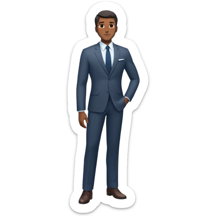 A full-body digital illustration of a Black man standing ,confidently in a  suit, sticker