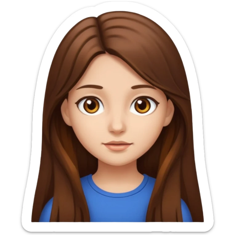 Emoji Fille cheveux long et brun yeux brun sticker