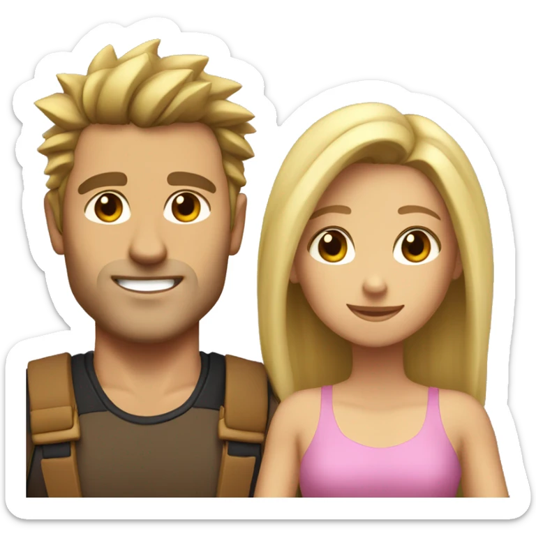 A couple. The guy is very muscular with spiky brown hair and the girl has long blonde hair  sticker