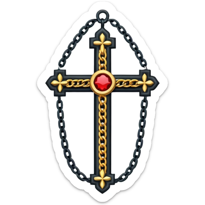 Ein christen kreuz in schwarz ohne Jesus schön verziert mit ketten auf weißem Hintergrund  sticker