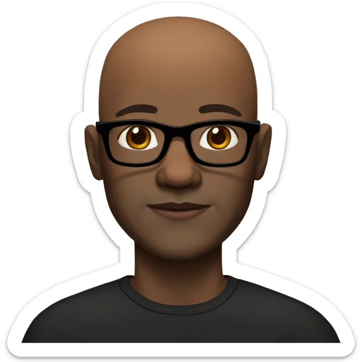 bald man in black shirt with brown eyes glasses and boston terrier sticker
