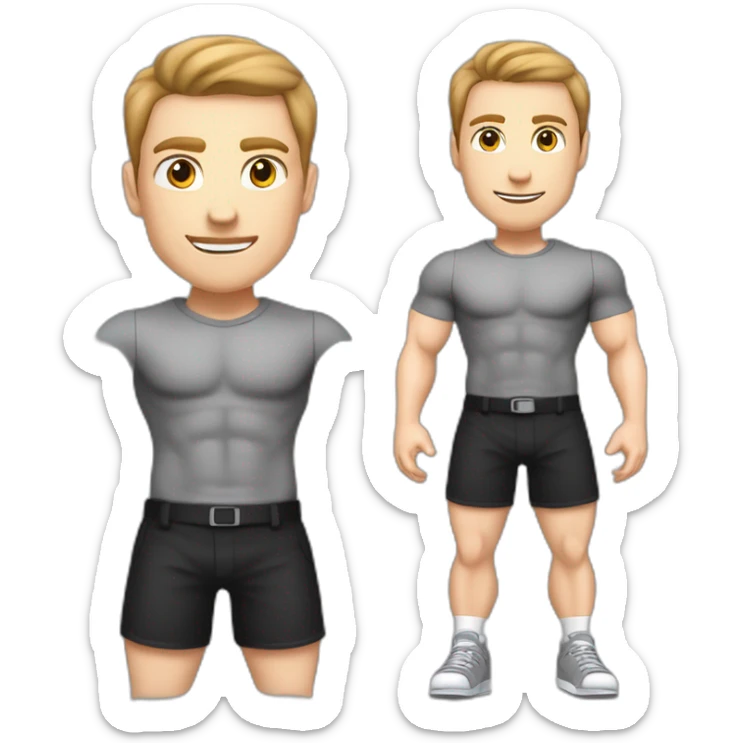 To belt Pale skinned Fit Man With the biceps and light brown hair in black shirt, gray sports shorts and white Sneakers Writing text on the flipchart sticker