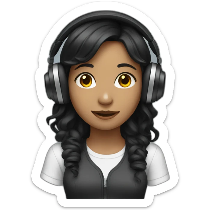 girl with black wavy hair wearing headphones sticker