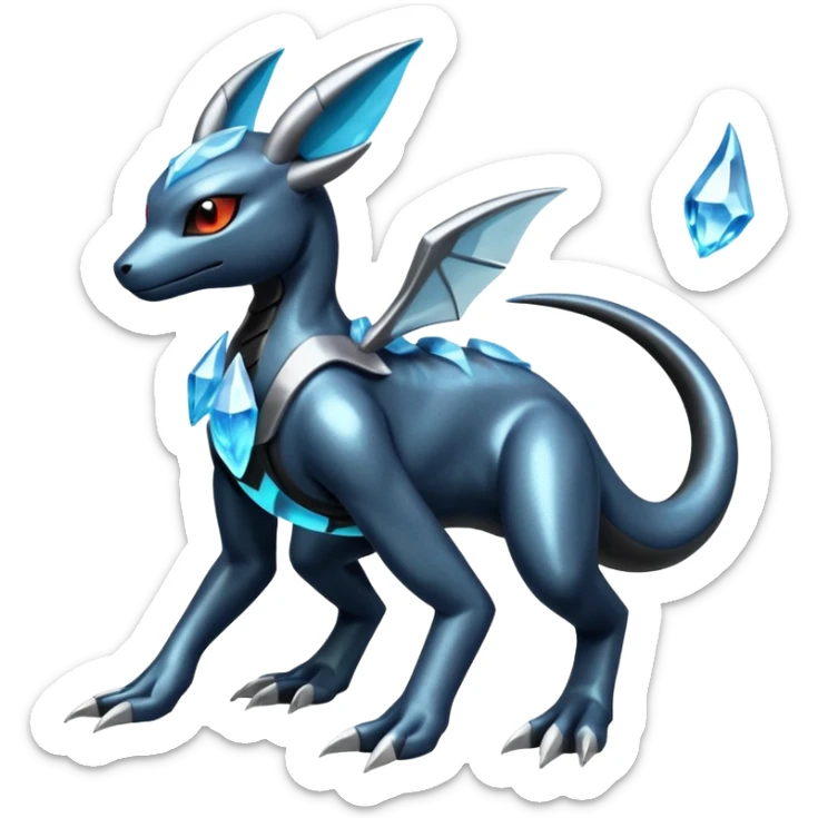 Shiny Futuristic Dusknoir-Salandit-Glaceon-Fakémon-hybrid-creature (full body)  sticker