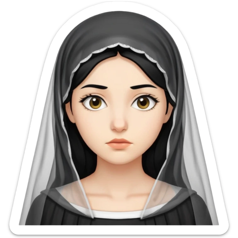 "- Nữ
- 20 tuổi
- Da trắng
- Tóc đen
- Đầu đội lúp
- Mặt nghiêm túc
" sticker