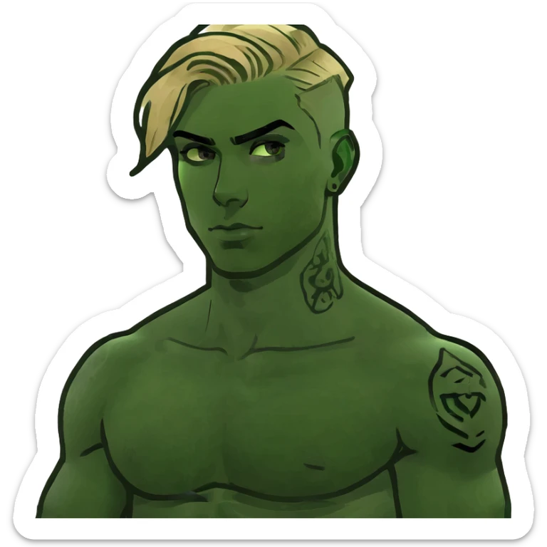 Sexy military blonde hair and blue eyes man with body tattoos sexy pose sfw sticker