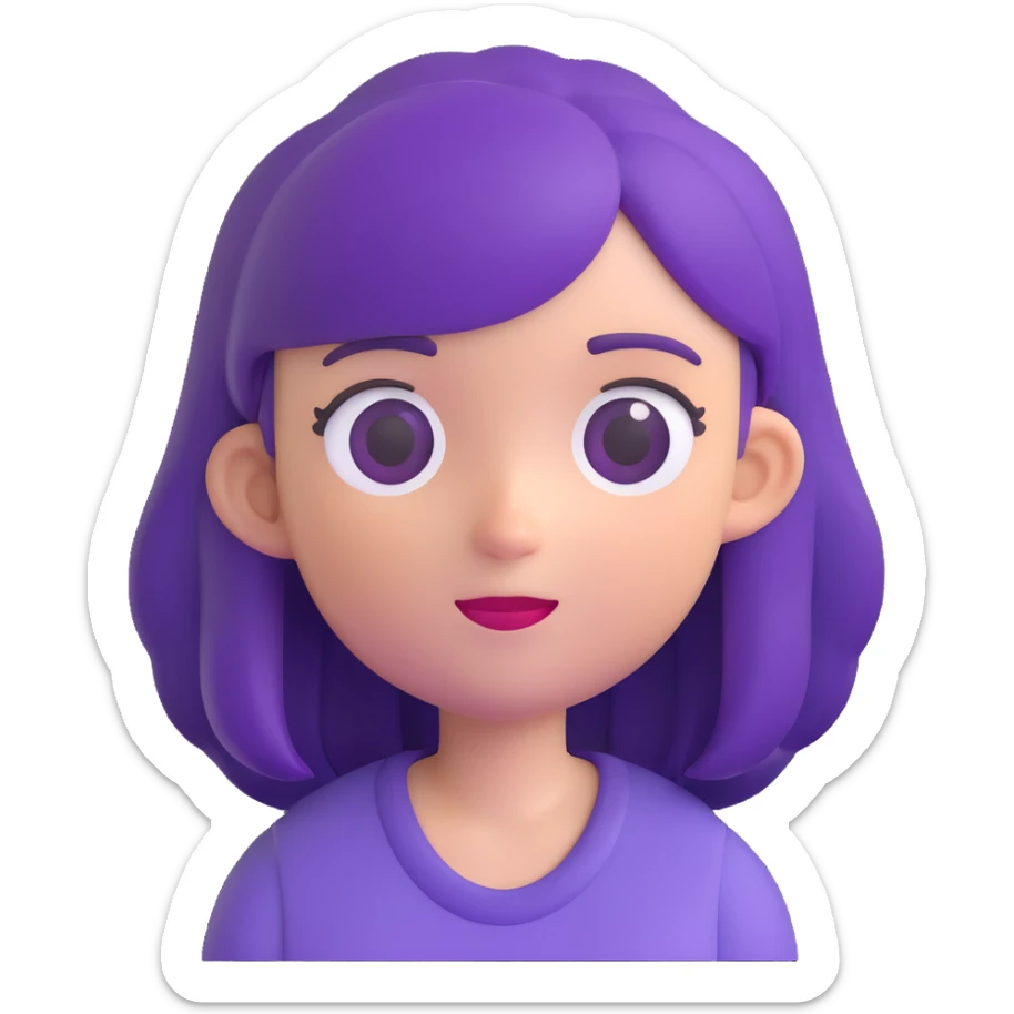 a girl with purple hair, 3D emoji style sticker