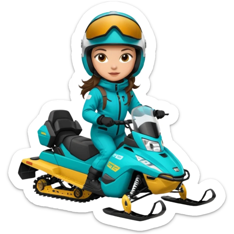Can you create an emoji of a brunette girl on a teal polaris khaos 850 155 snomobile sticker