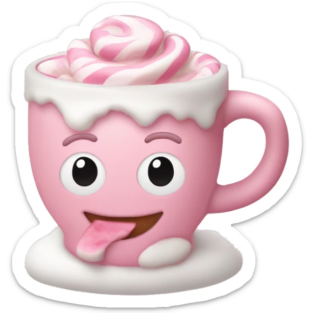 baby pink chrsitmas mug with pink milk and chocolate milk swirl and marshmellows sticker