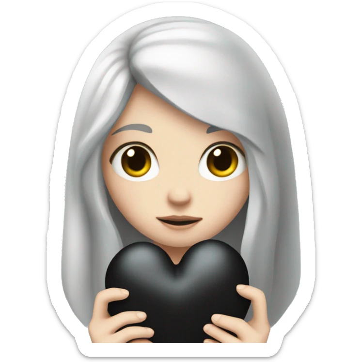 Pale girl with long black hair holding black heart in her hands  sticker