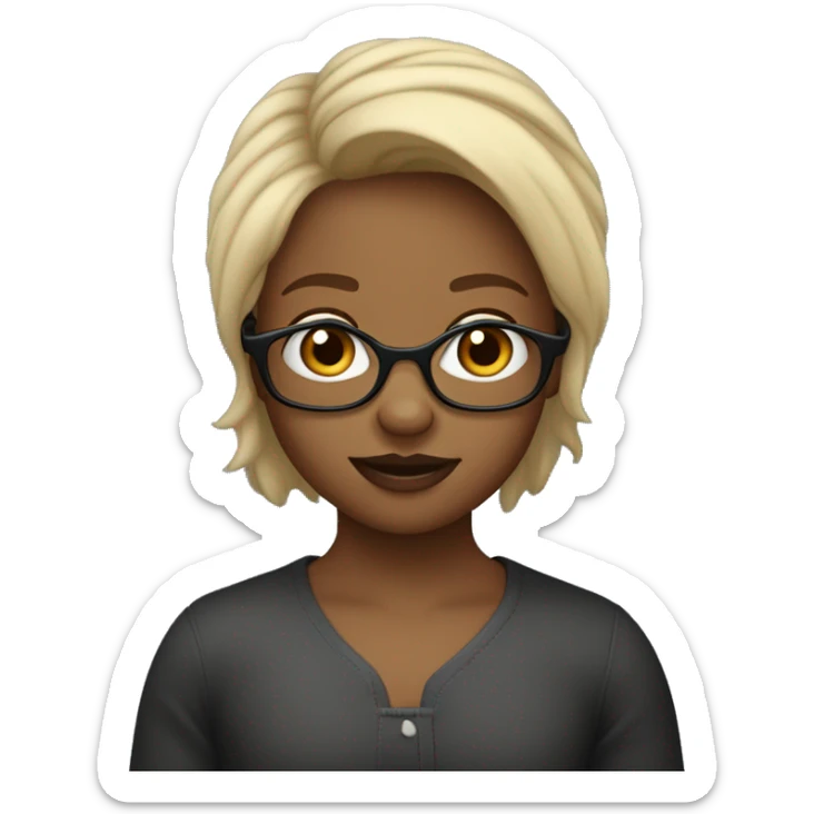 Une fille de 11 ans avec des cheveux marron et de petit mèches blonde dans les cheveux qui se vois presque pas des lunettes noir et une tache de naissance en dessous de sa lèvre  sticker