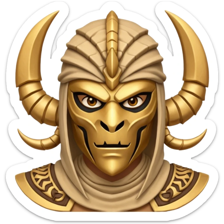 desert scorpion guard portrait, head and shoulders only, tribal mask, gold desert jewelry, fierce expression, sandy hood, 3D cartoon, mobile game icon style, clean background, no text, no watermark
 sticker