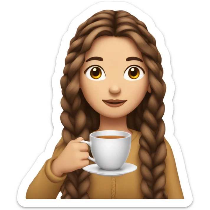 Girl sipping tea with long and brown hair and Her hair is braided. sticker