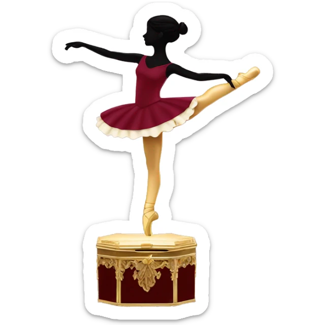 burgundy music box with a silhouette of a ballerina sticker
