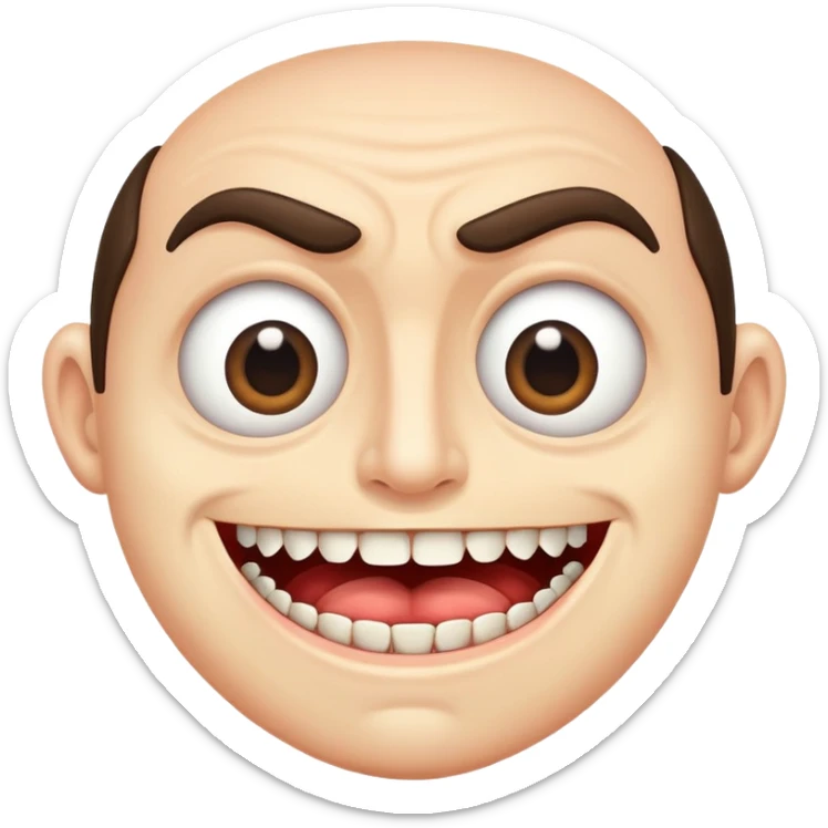 a man with extremely wide eyes and an impossibly large mouth full of countless teeth sticker