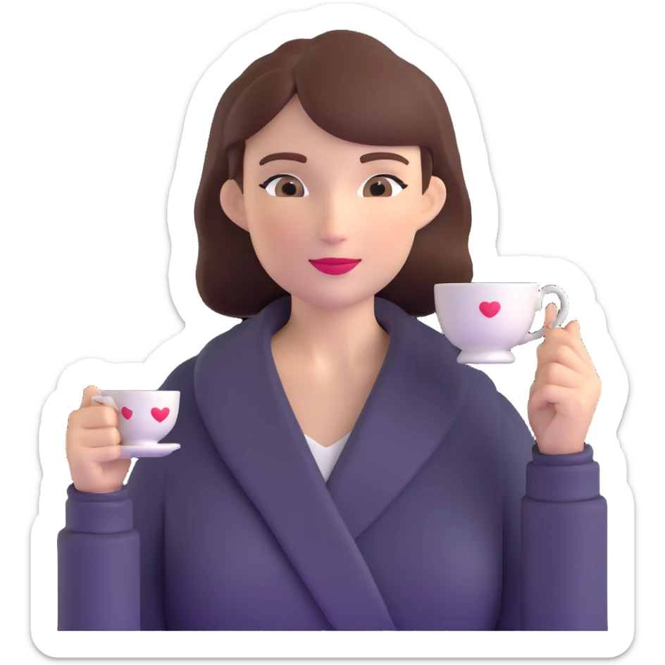 Sophisticated British woman holding teacup in one hand with perfect posture and refined gesture sticker