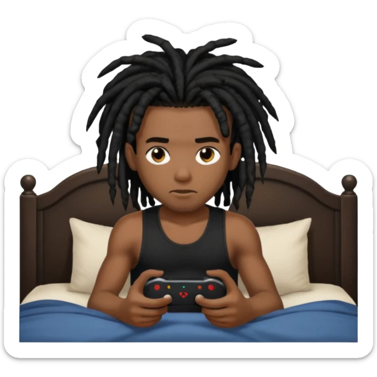 my black boyfriend in his bed with a black singlet on playing video games black dreadlocks  sticker