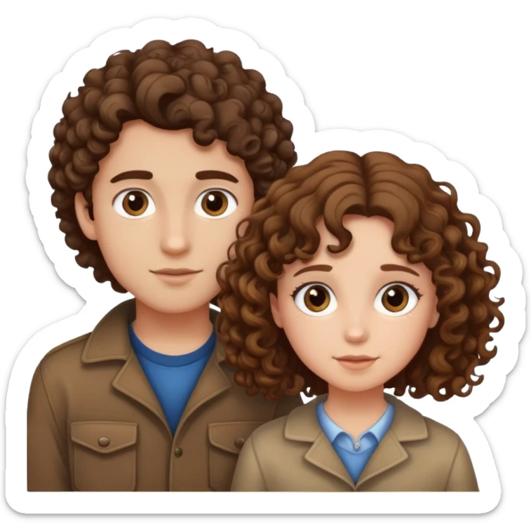 Girl with curly brown hair and boy with straight brown hair sticker