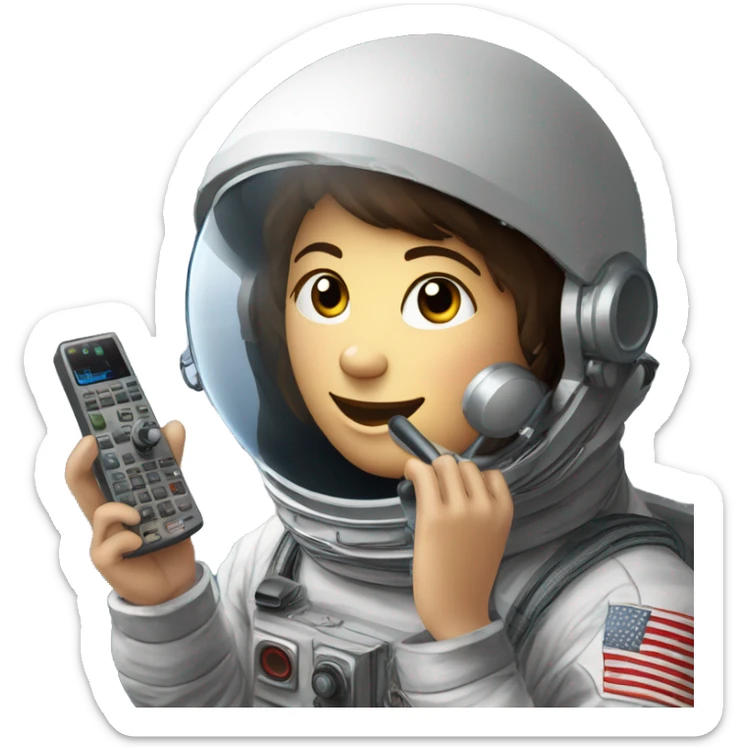 radioamateur avec talkie a la main et une antenne a la recherche de l'iss sticker