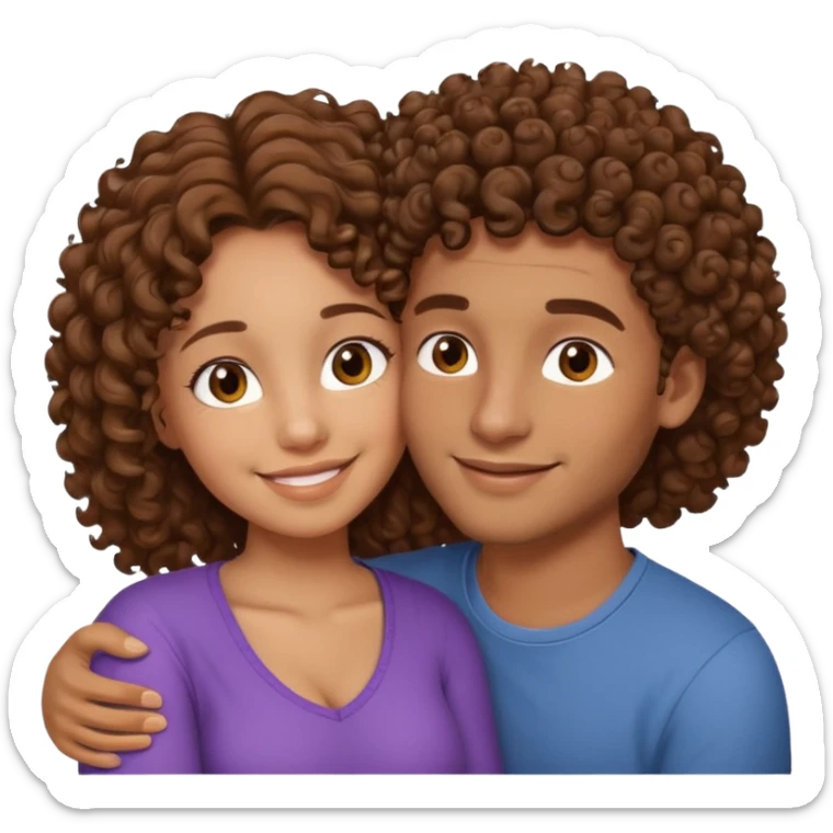cuddling couple lighter skin male, brownskin girl with curly hair sticker
