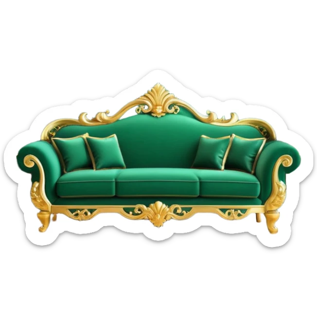 luxurious emerald green sofa in the Slytherin common room, ornate gold accents, grand fireplace, elegant and noble atmosphere sticker