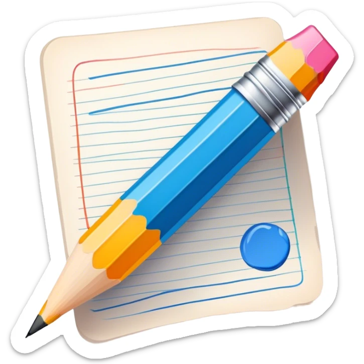 Illustration icon, pencil and paintbrush on paper, colorful sketch, simple lines, minimalistic style, transparent background. sticker