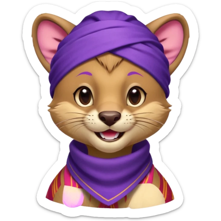 Fossa animal wearing a purple bandana on his forehead from league of legends laughing emoticon sticker