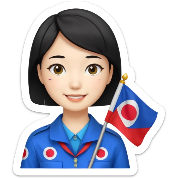 A big eye
A young Korean female guide with black short hair and a Korean flag sticker