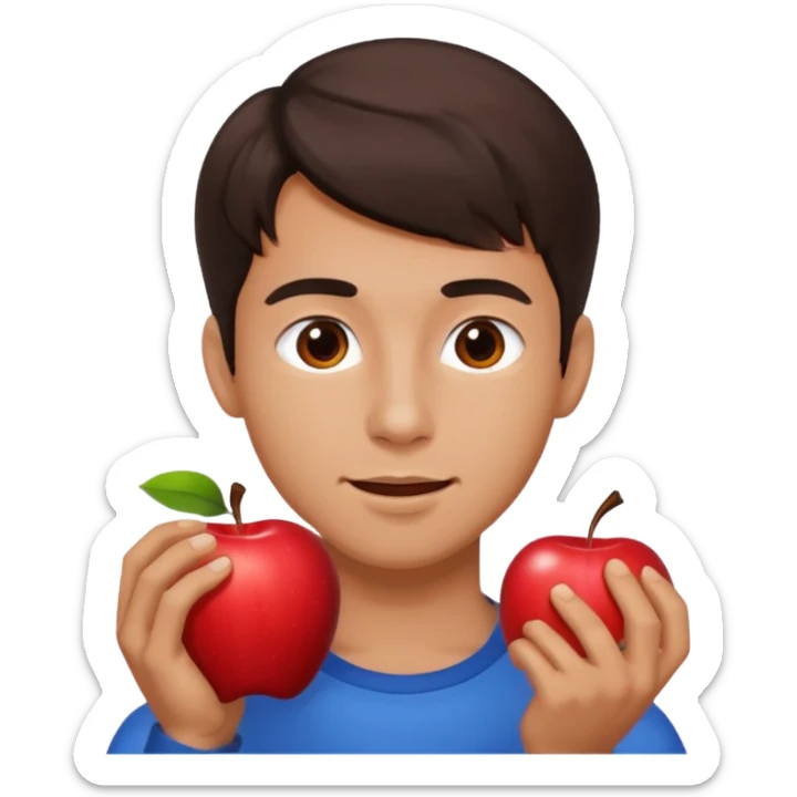 I want you to create an emoji of a spanish sergeant,  He should be a young guy with dark brown hair, brown eyes, his skin color like he’s tan and he’s eating an apple  sticker