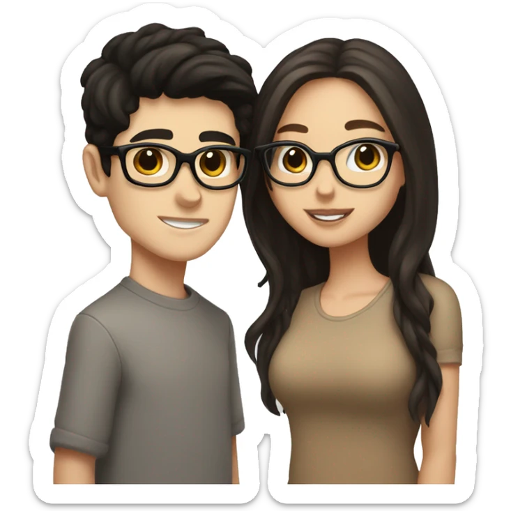 White boy black hair glasses kissing white girl brown hair brown eyes sticker