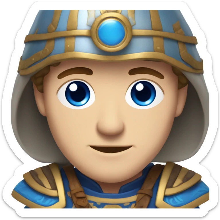 British white male with brown hair and blue eyes wearing a Mongolian warrior outfit sticker