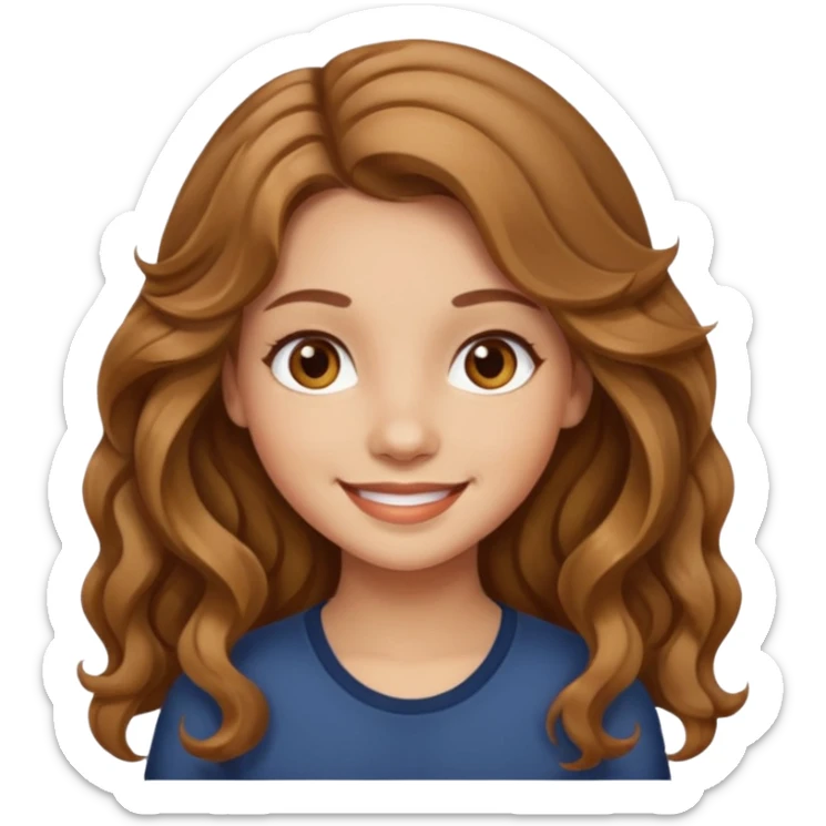 Please generate a portrait of a pretty girl with long, wavy, light brown hair., she's smiling. sticker