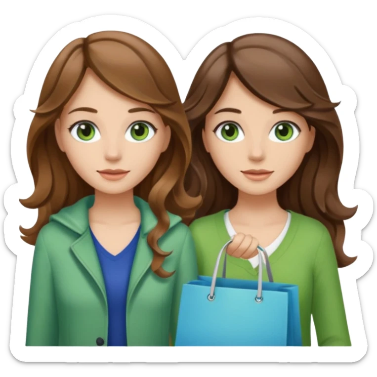 make me and my best friend togheter i have brown hair that falls on my shoulders and brown eyes and she has really long wavy brown hair with a little blonde and green/blue eyes we are shopping and i have BROWN eyes sticker