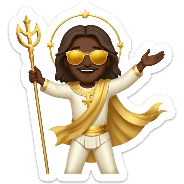 dancing figure of rejoicing Jesus with golden stick sunglases sticker
