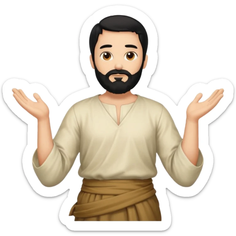 fullbody, head-to-toe, Jesus's apostle Thomas, black hair and black beard, arms down, normal emoji style, different pose sticker