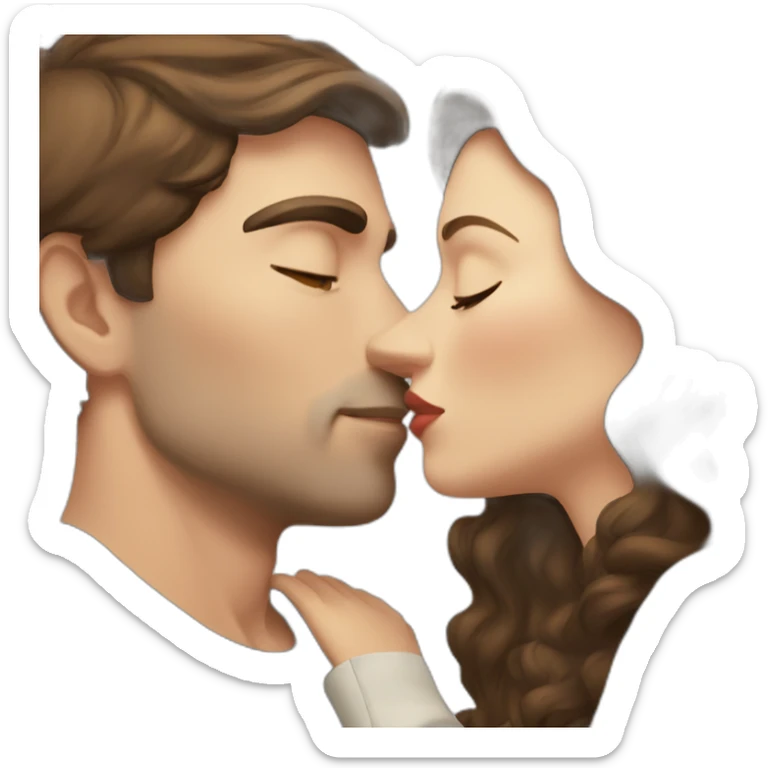 White Man with short dark hair kissing white woman with long brown haired sticker