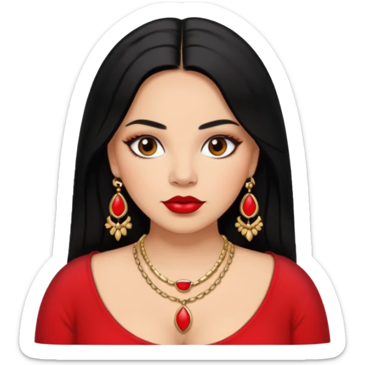Mexican Light skin big brown eyes glamorous thick full figured women black medium straight hair red lips necklace  sticker