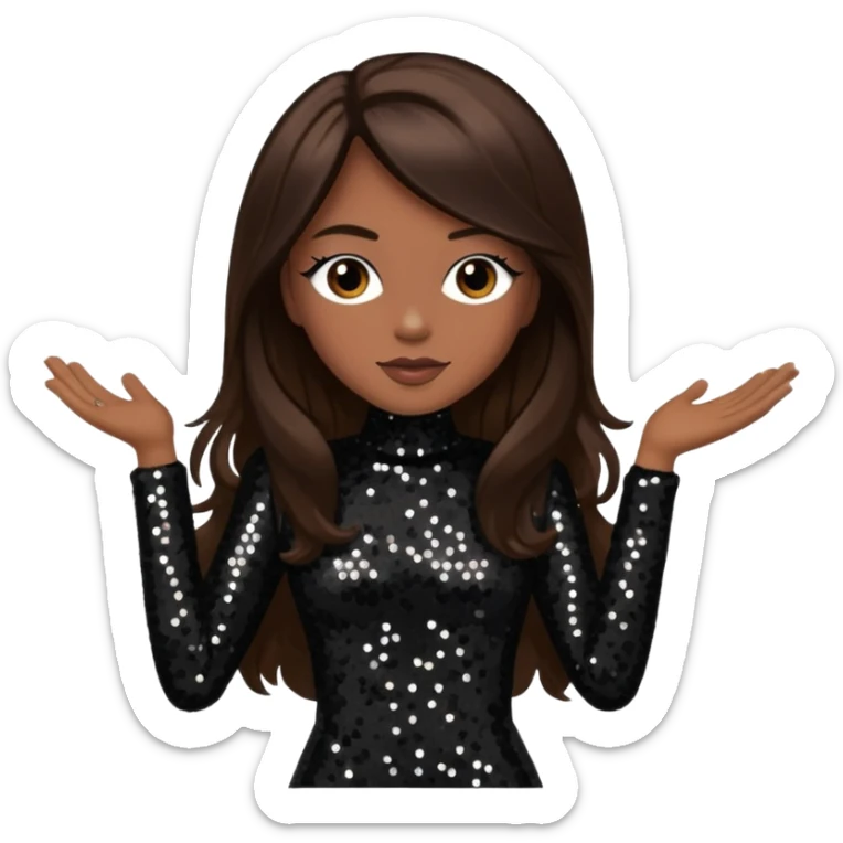 Terry Ellis from En Vogue with long dark brown hair, black sequin outfit sticker