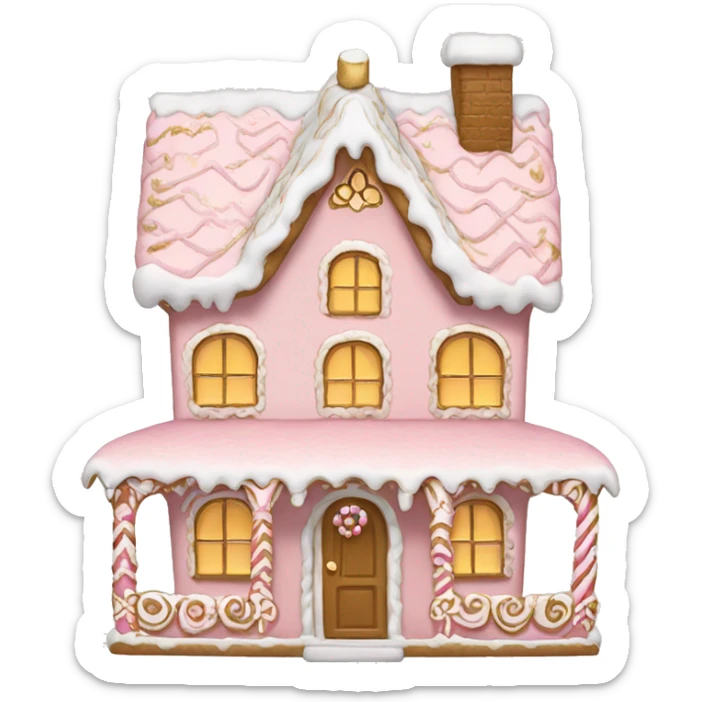 light pink and gold and white gingerbread house sticker
