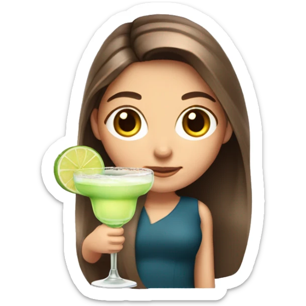 White cute girl with long brown hair holding margarita cocktail sticker
