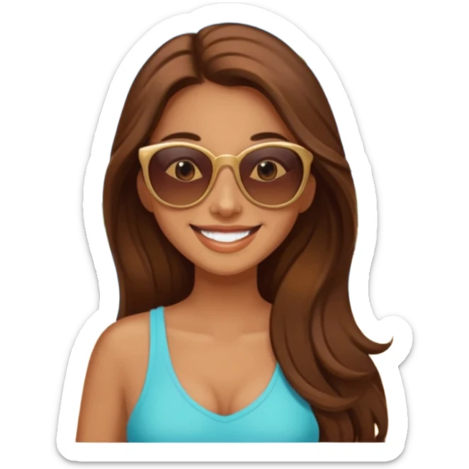 woman with long brown hair happy on vacation sticker