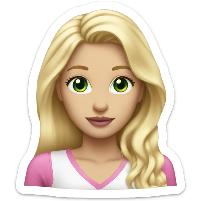 Long hair Blonde woman with green eyes and pink lips and eye lashes sticker
