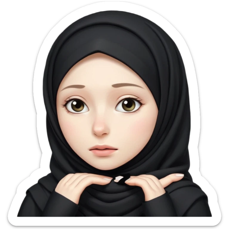 sick and tired woman in black hijab more expressive and cuter style of drawing sticker