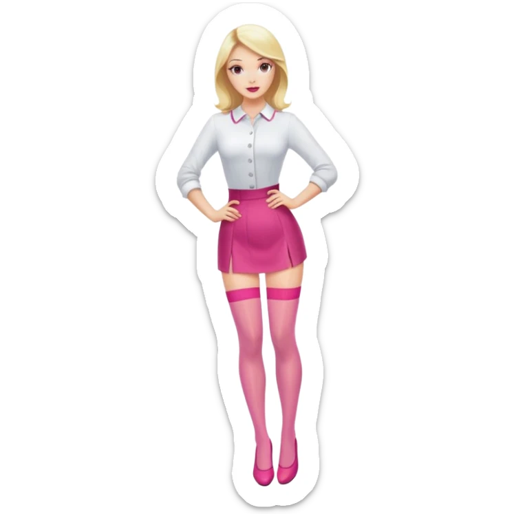 Fashionable blonde woman with pink nylon stockings, confident pose sticker