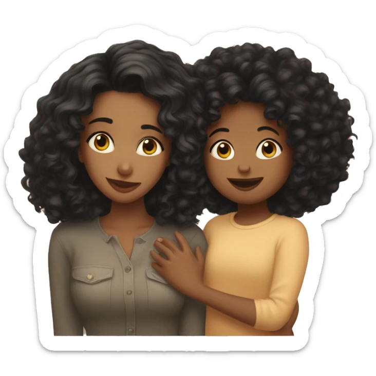 Mom with black short curly hair kissing daughter with long blonde hair on cheek sticker