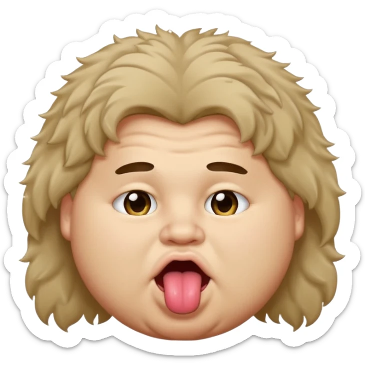 Fat teen from kosovo with flat and fluffy hair covering his forehead, with his tongue out sticker